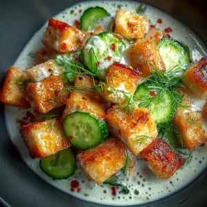 Creamy Asian Cucumber Salad with Crispy Tofu