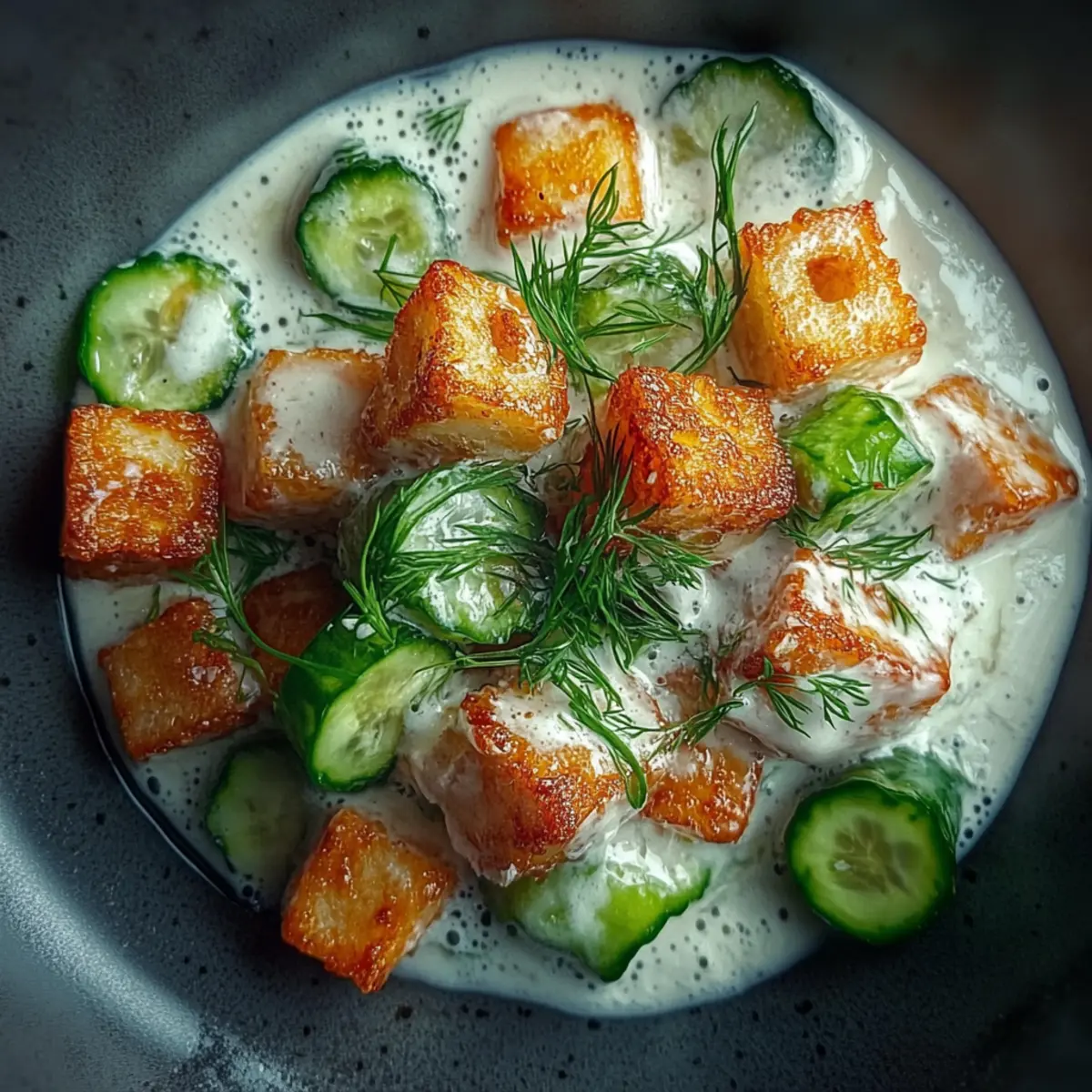 Creamy Asian Cucumber Salad with Crispy Tofu
