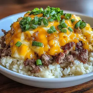 Creamy Garlic Butter Beef and Cheddar Rice