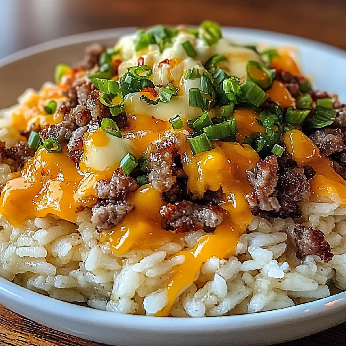 Creamy Garlic Butter Beef and Cheddar Rice