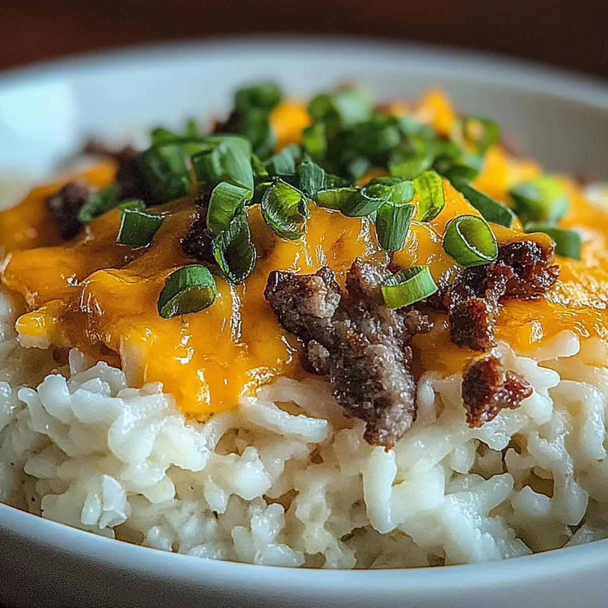 Creamy Garlic Butter Beef and Cheddar Rice