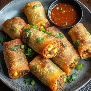 Crispy Baked Southwest Chicken Eggrolls with Spicy Dipping Sauce