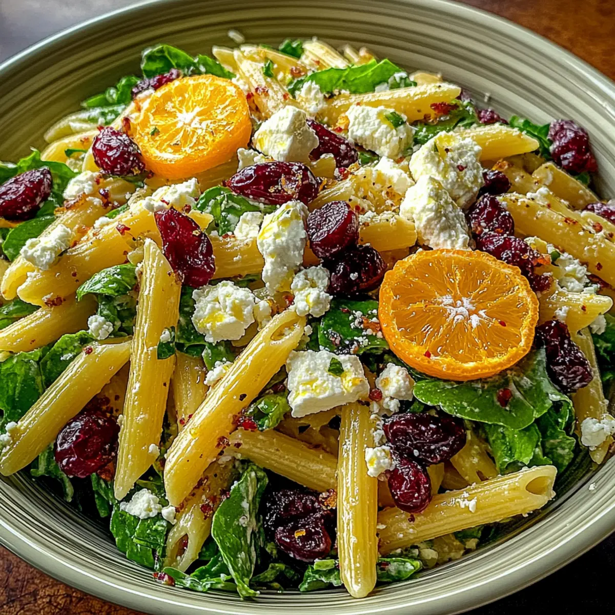Feta & Cranberry Penne Salad with Orange Vinaigrette
