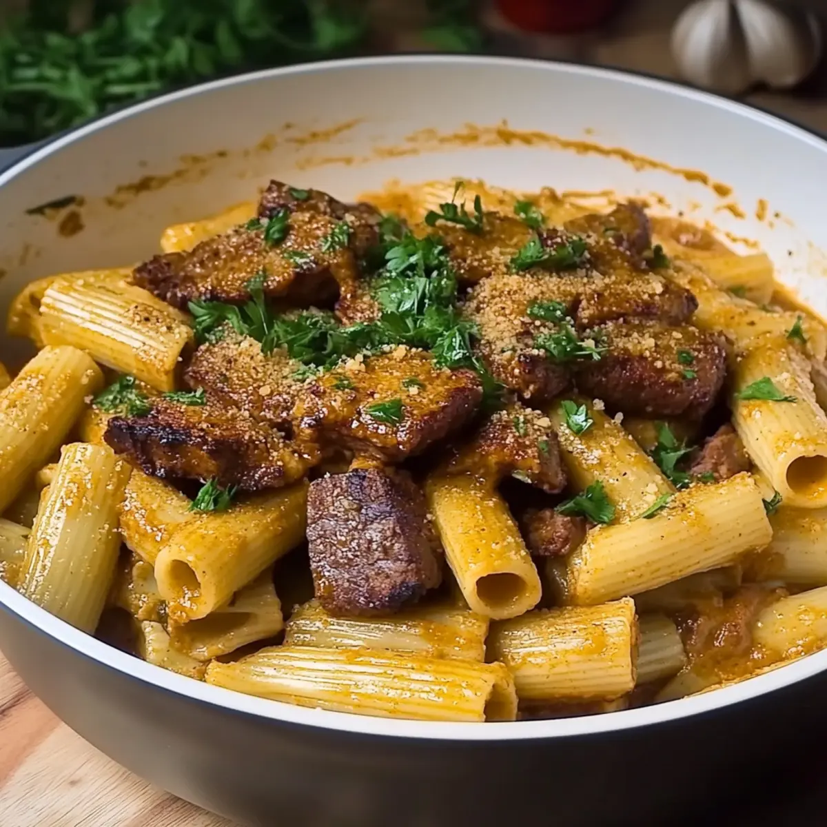 Garlic Butter Steak Rigatoni