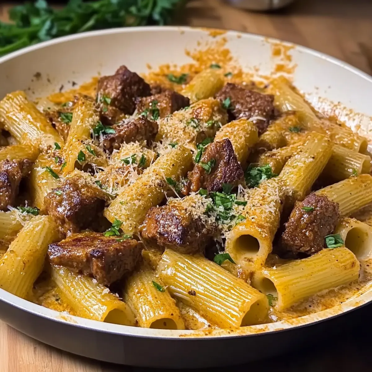 Garlic Butter Steak Rigatoni