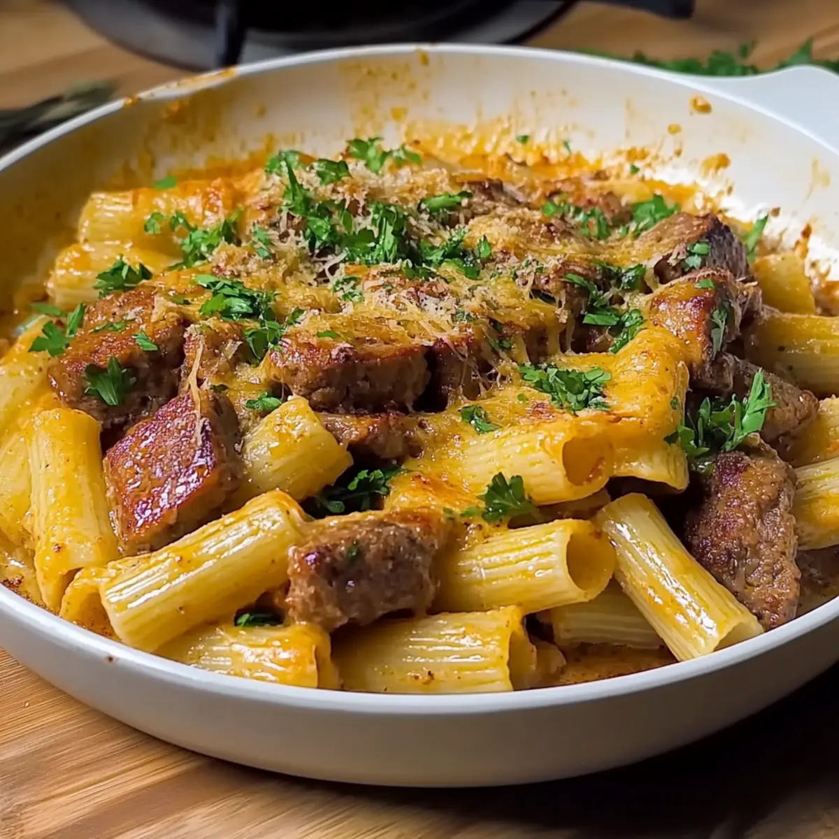 Garlic Butter Steak Rigatoni