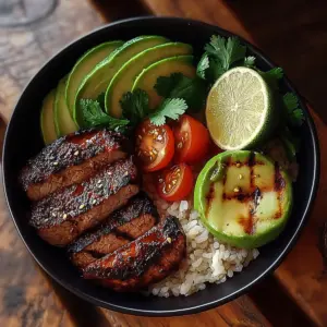 Grilled Steak Bowl with Sauce & Grilled Zucchini