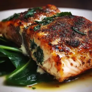 Healthy Blackened Salmon with Spinach & Parmesan Filling