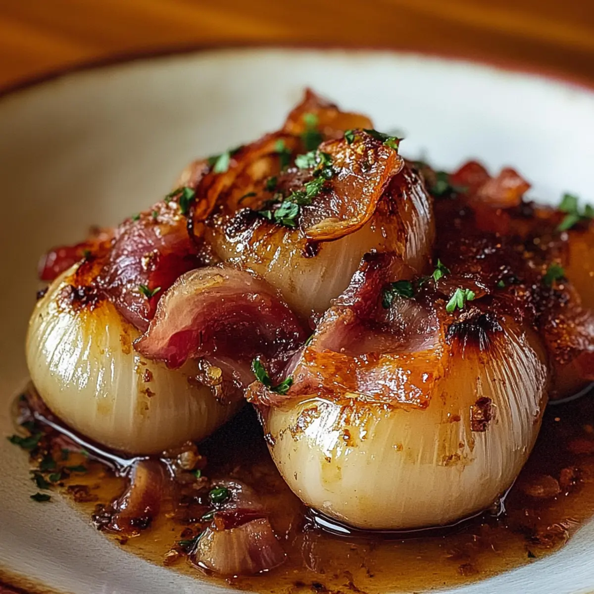 Honey-Glazed Shallots with Crispy Bacon