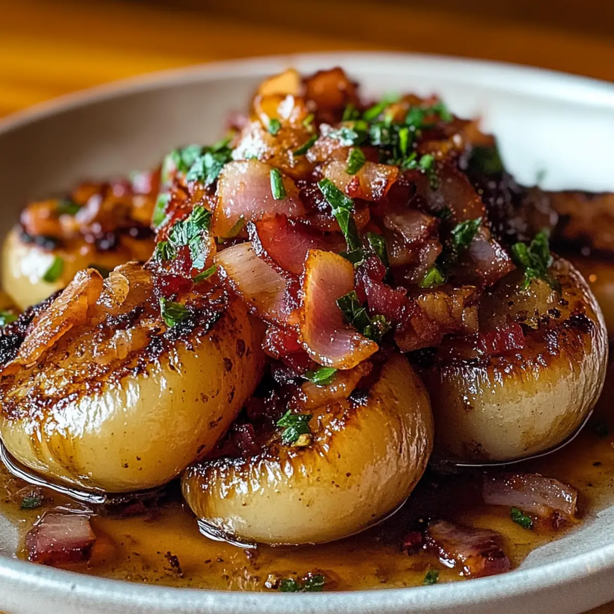 Honey-Glazed Shallots with Crispy Bacon