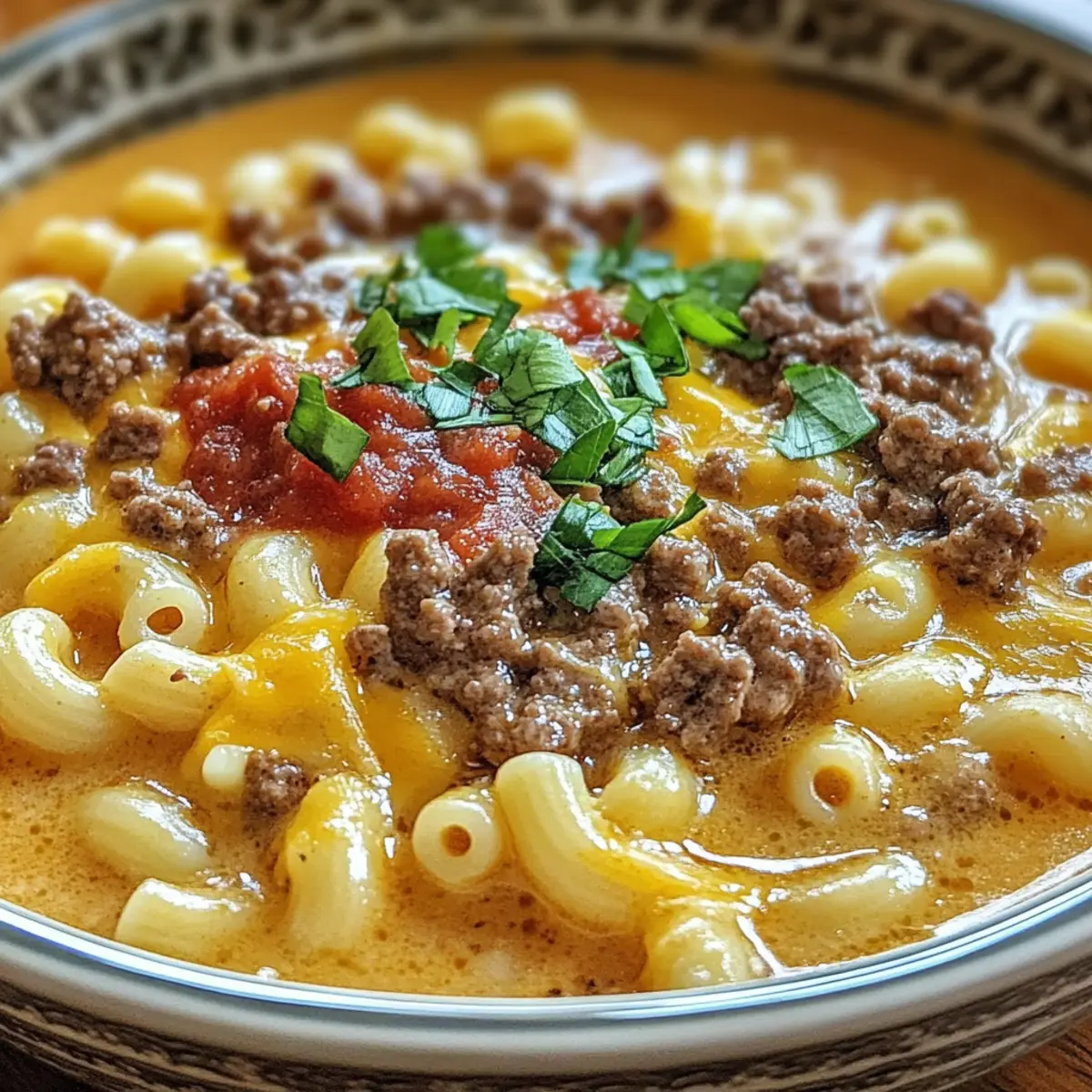 Mac & Cheese Burger Soup