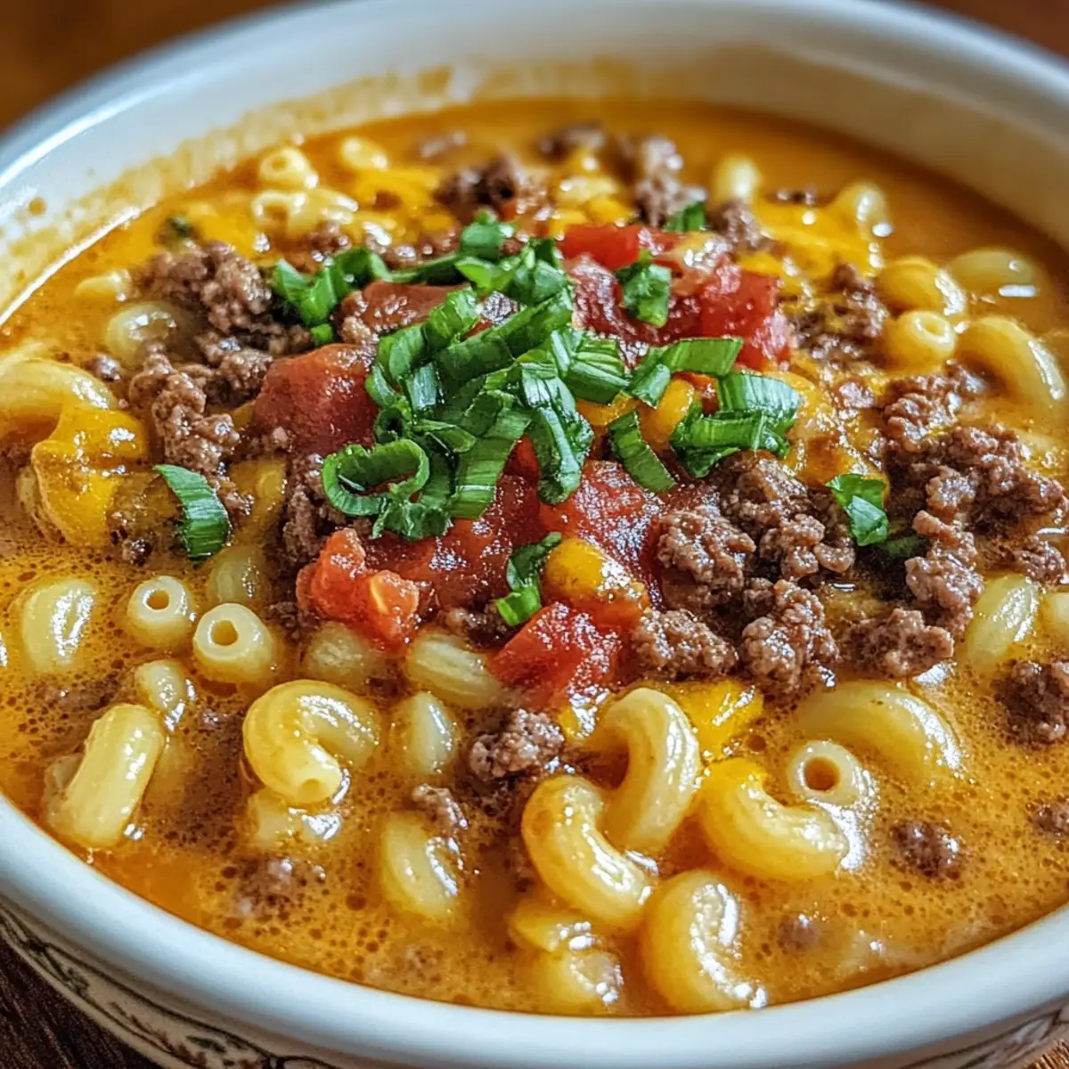 Mac & Cheese Burger Soup