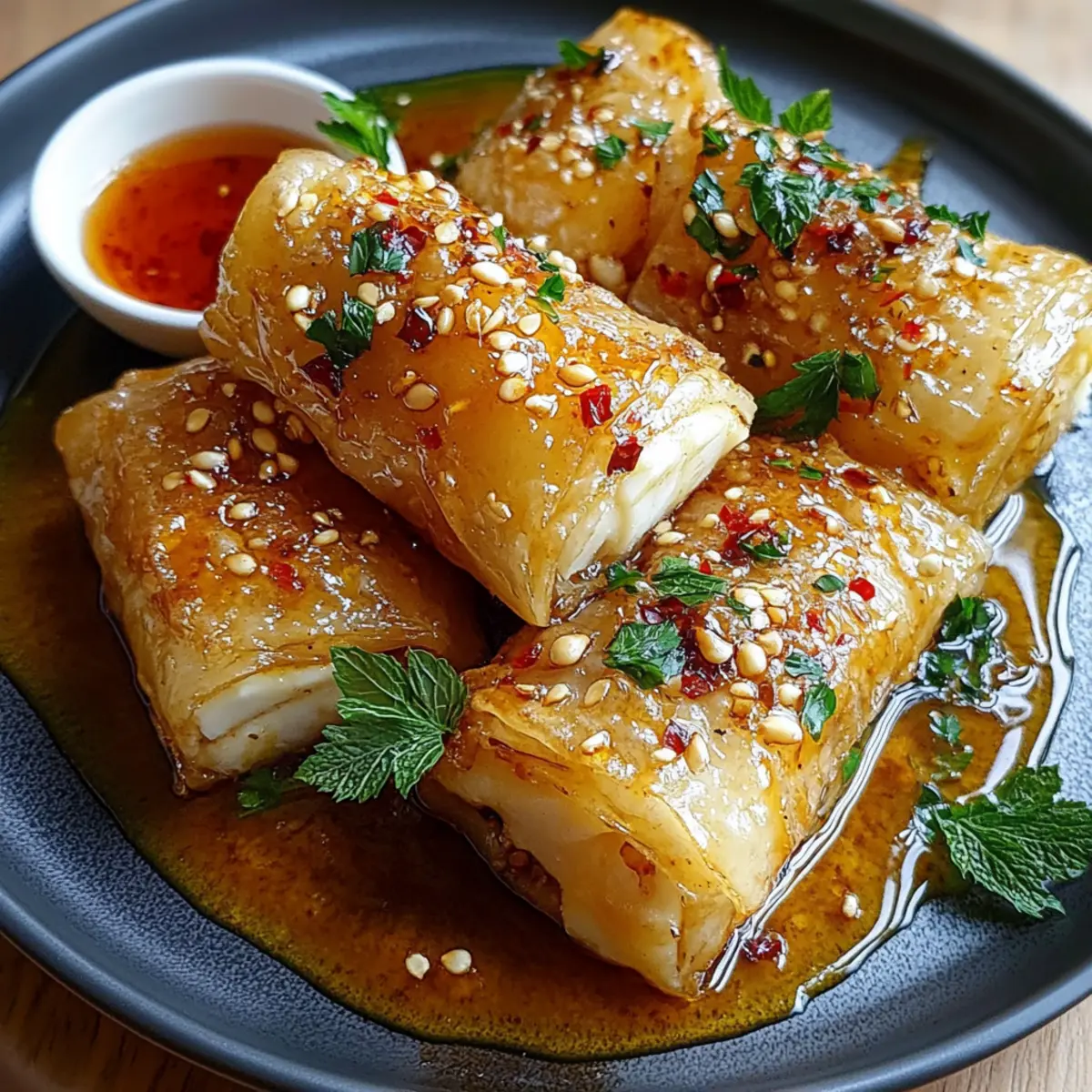 Oven Fried Feta Rolls with Chili Honey