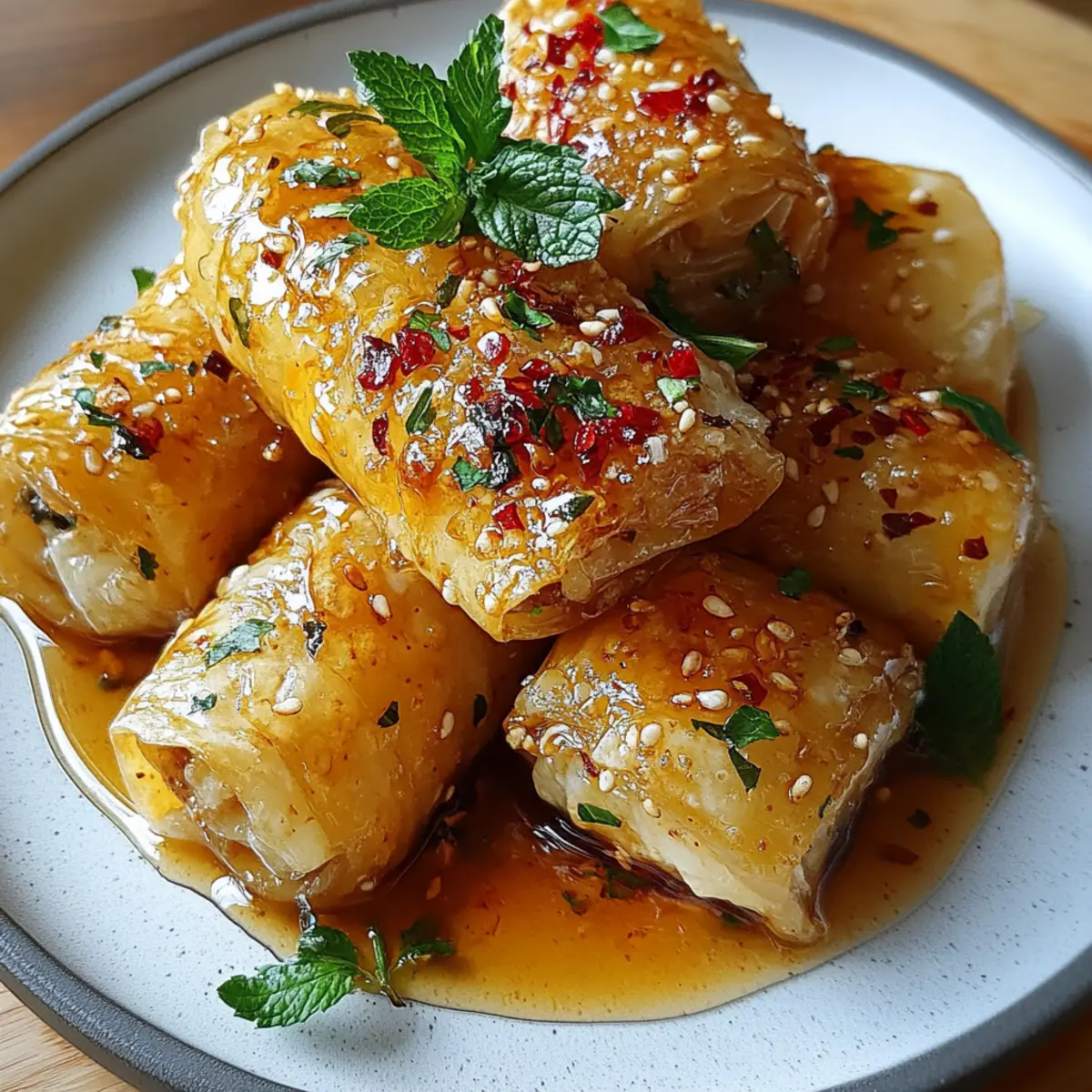 Oven Fried Feta Rolls with Chili Honey