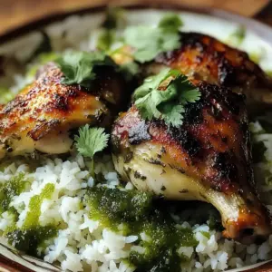 Peruvian Chicken and Rice with Green Sauce