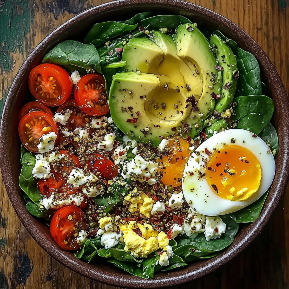 Power Salad Avocado Egg Spinach Fuel Bowl