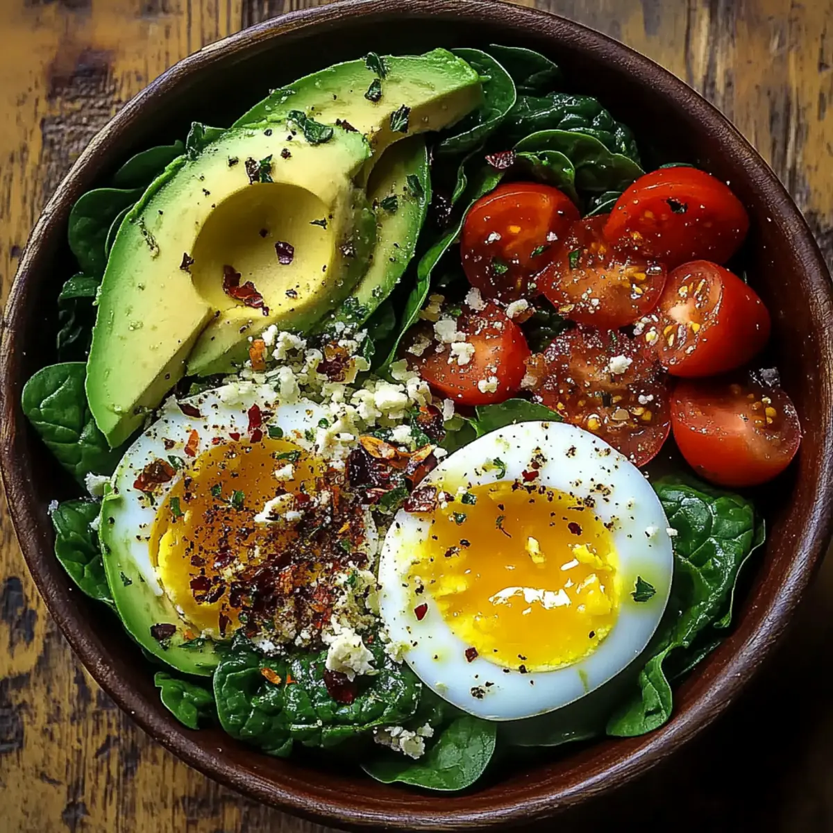 Power Salad Avocado Egg Spinach Fuel Bowl