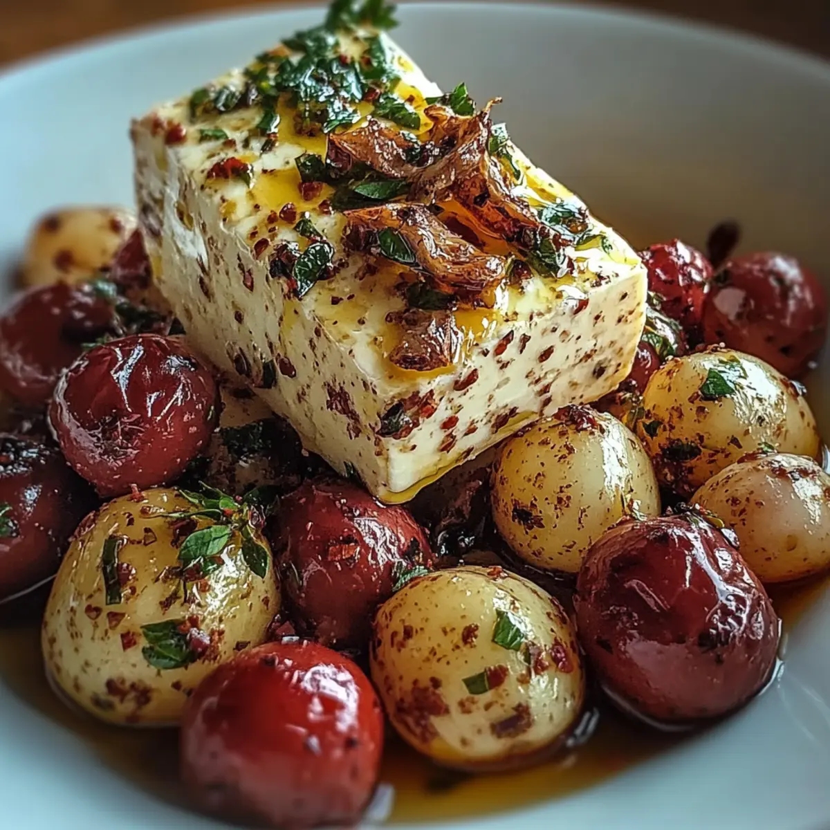 Roasted Potatoes with Baked Feta and Garlic