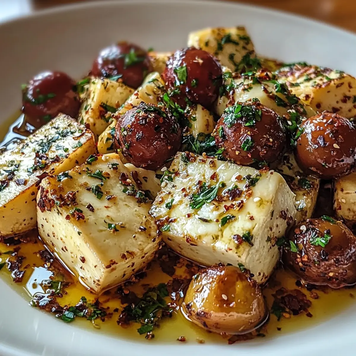 Roasted Potatoes with Baked Feta and Garlic