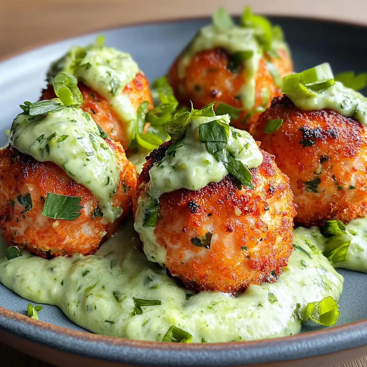 Salmon Balls with Creamy Avocado Sauce