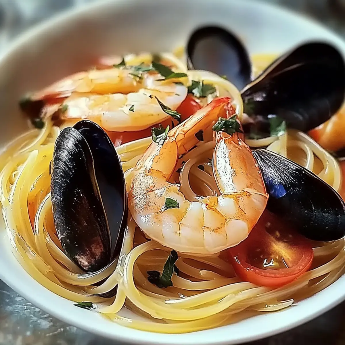 Seafood Pasta with Linguine, Shrimp, and Mussels
