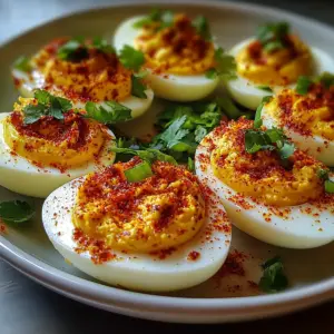 Spicy Chili Garlic Deviled Eggs