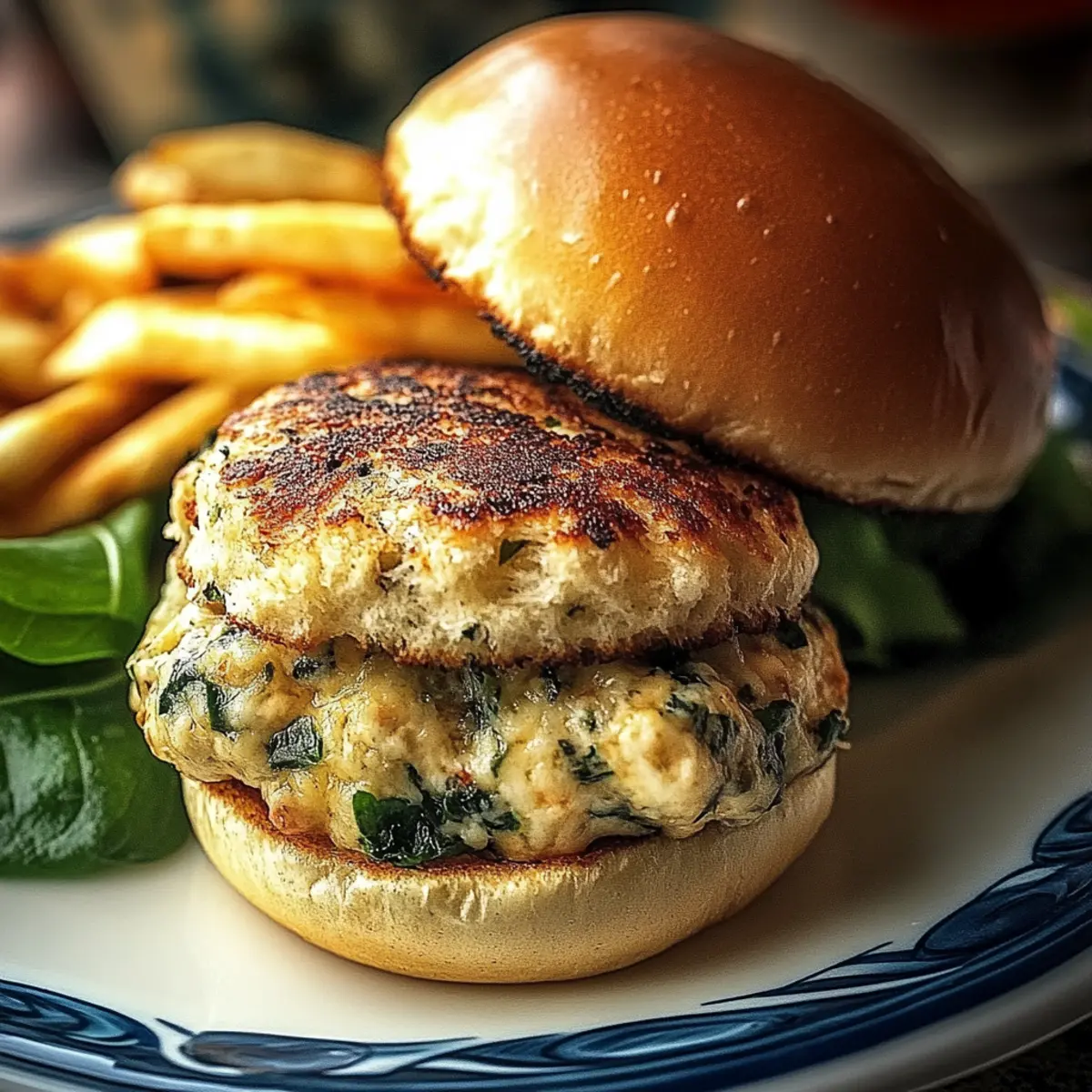 White Cheddar Spinach Chicken Burgers
