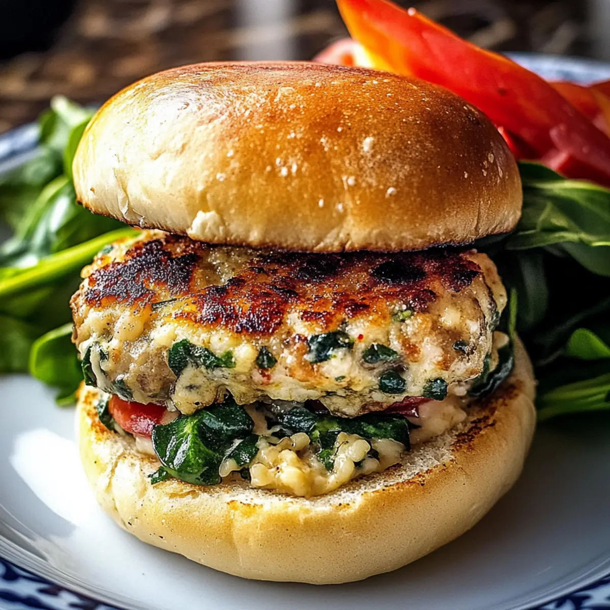 White Cheddar Spinach Chicken Burgers