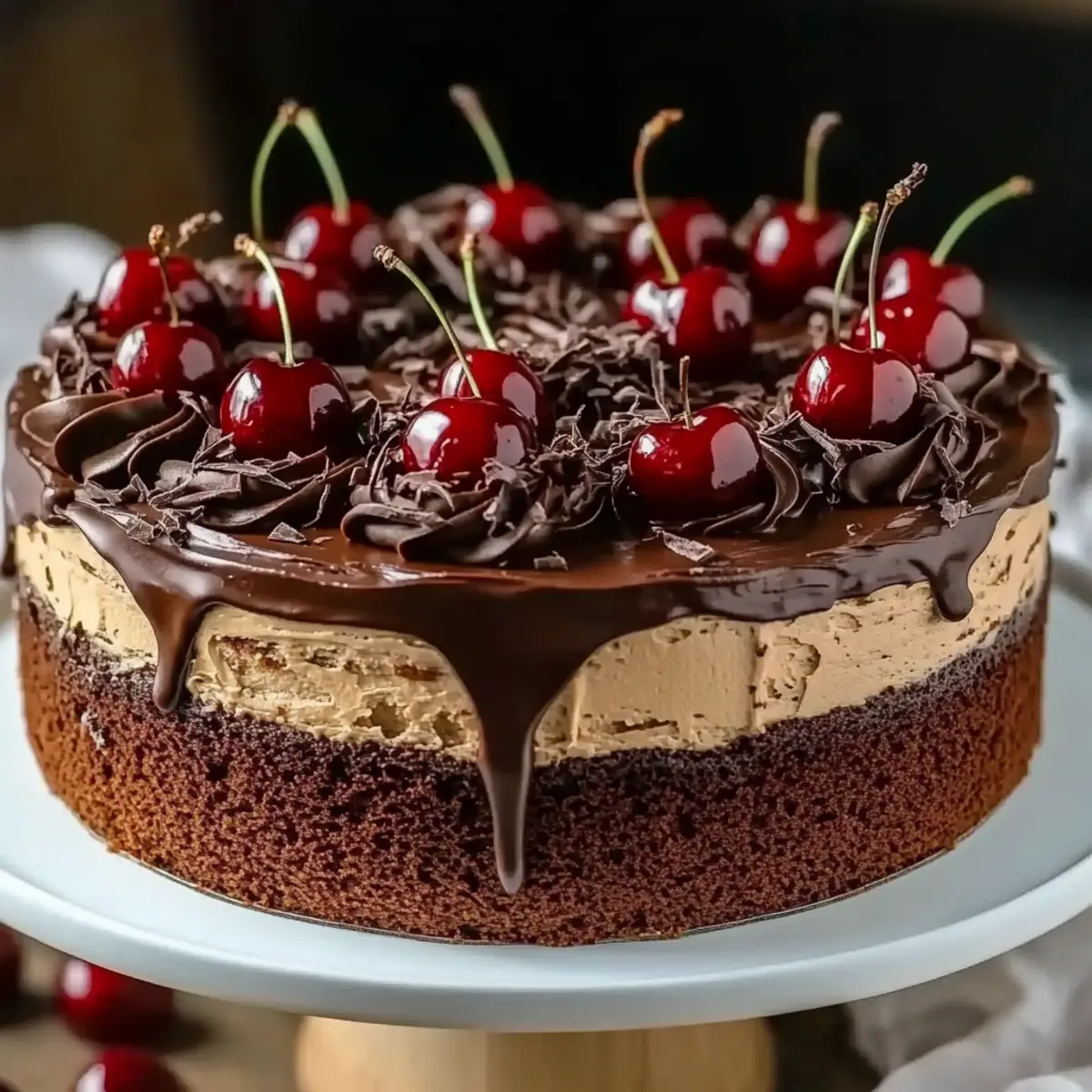 Black Forest-Inspired Chocolate, Vanilla Cherry & Mascarpone Layer Cake with Chocolate Ganache