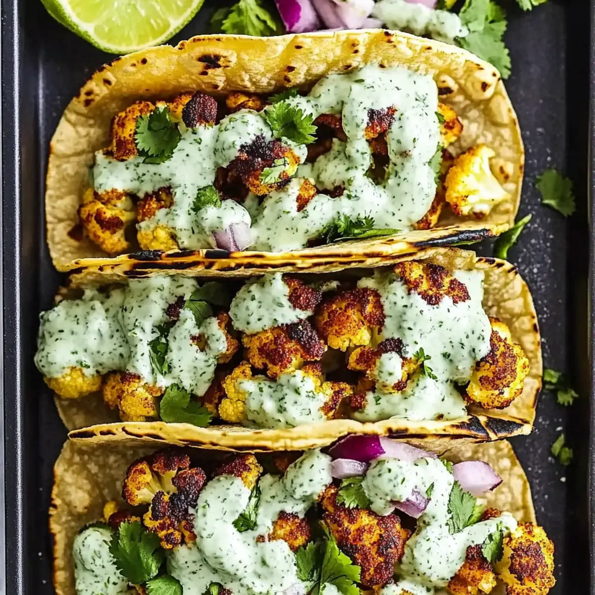 Cauliflower Tacos with Cilantro Lime Crema