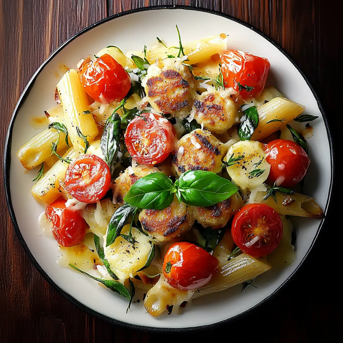 Chicken Sausages with Zucchini, Tomatoes, and Pasta
