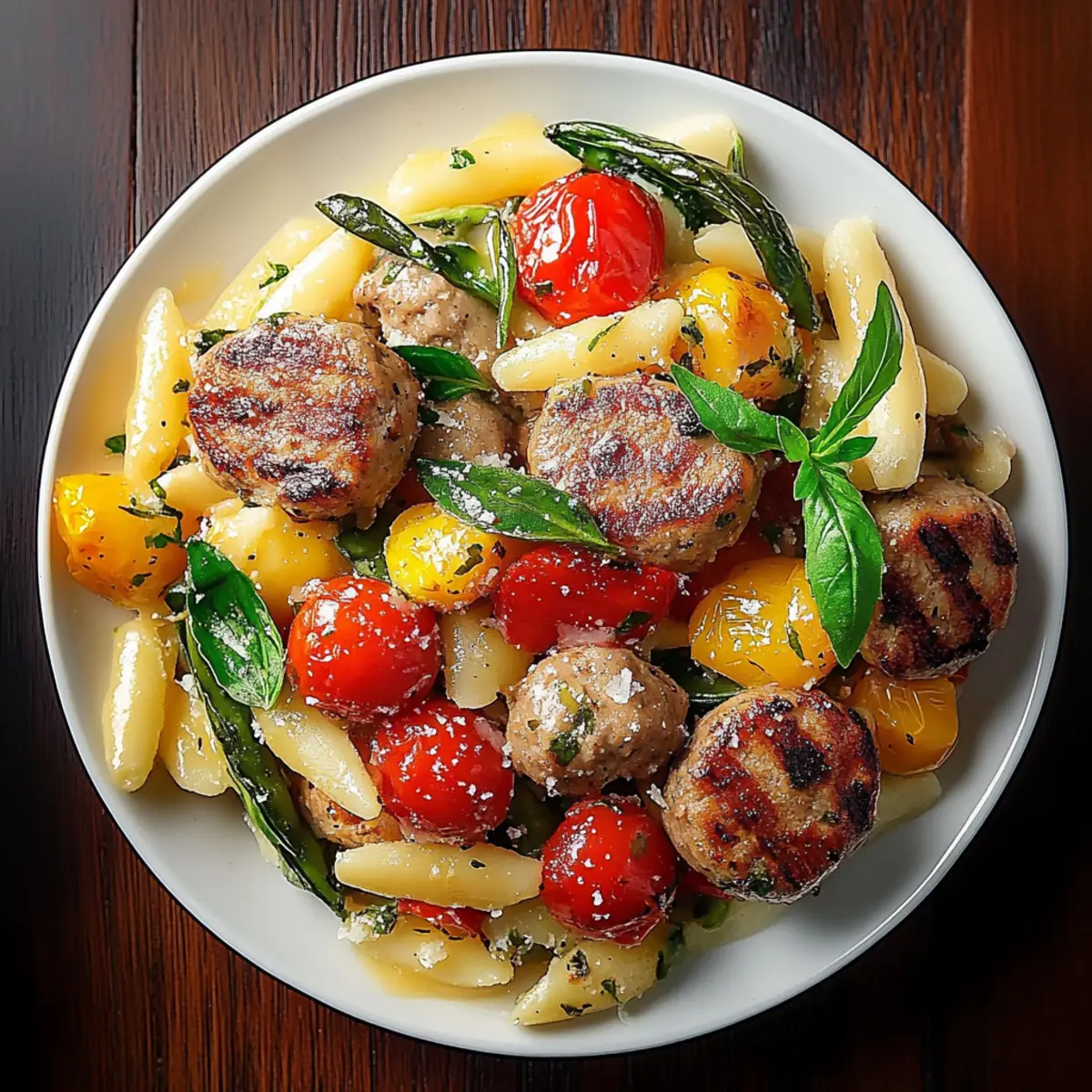 Chicken Sausages with Zucchini, Tomatoes, and Pasta