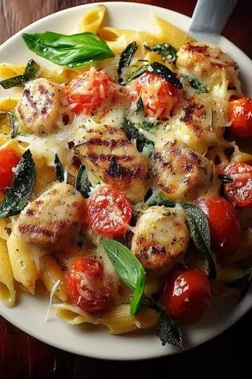 Chicken Sausages with Zucchini, Tomatoes, and Pasta