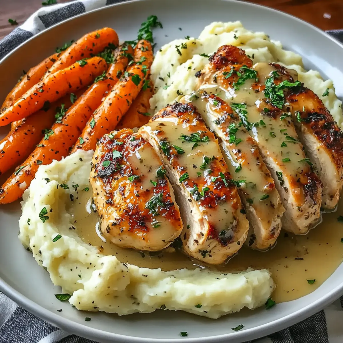 Creamy Herb Chicken with Mashed Potatoes and Glazed Carrots