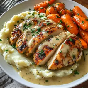 Creamy Herb Chicken with Mashed Potatoes and Glazed Carrots