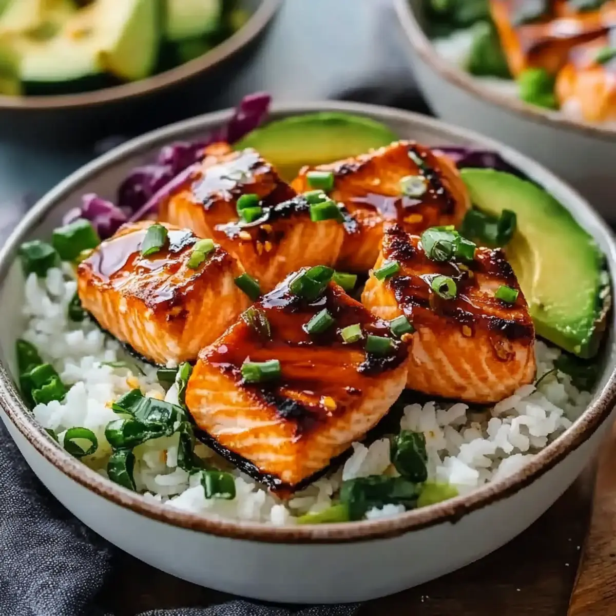 Honey Sriracha Glazed Salmon Bowls