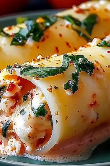 Shrimp and Spinach Stuffed Pasta Rolls