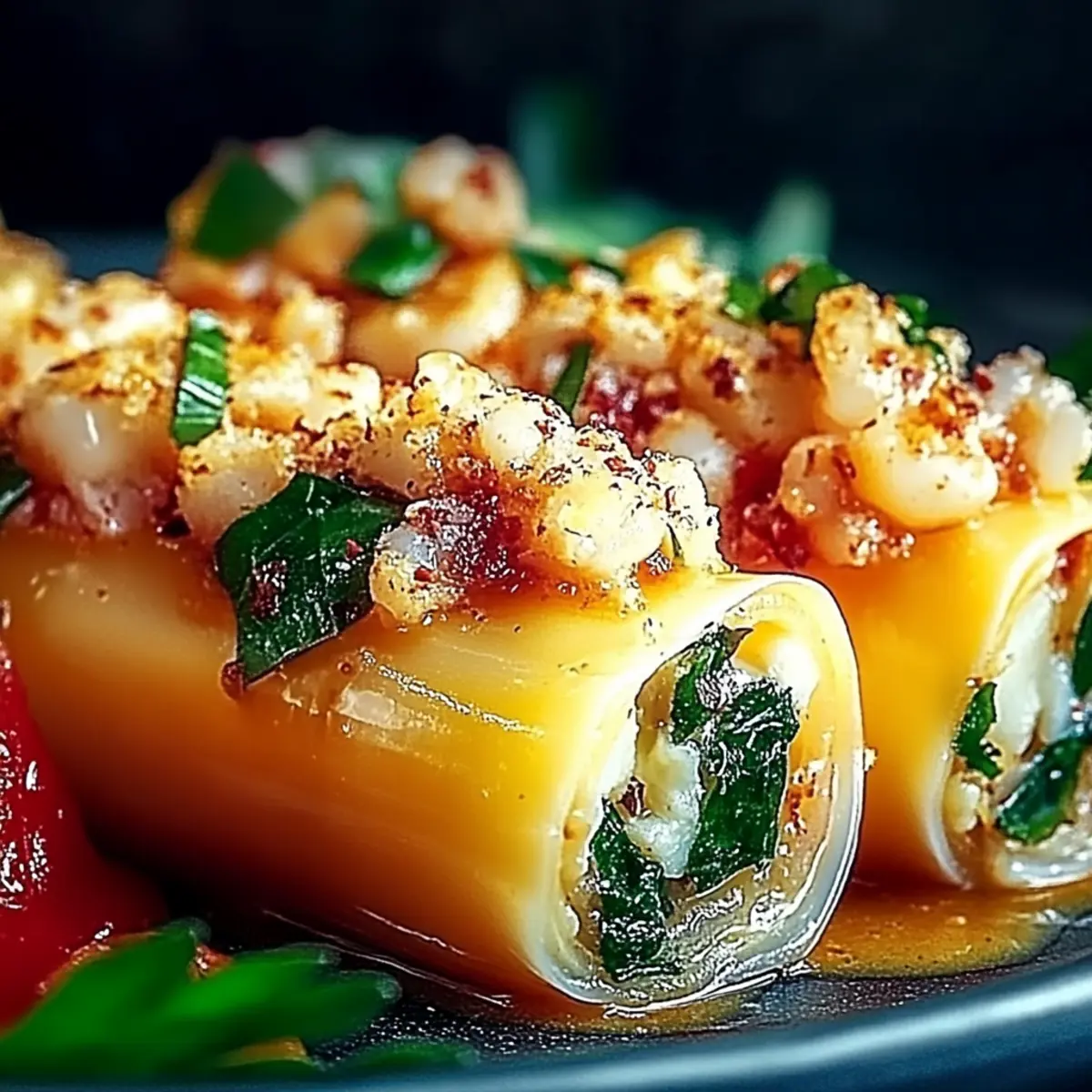 Shrimp and Spinach Stuffed Pasta Rolls
