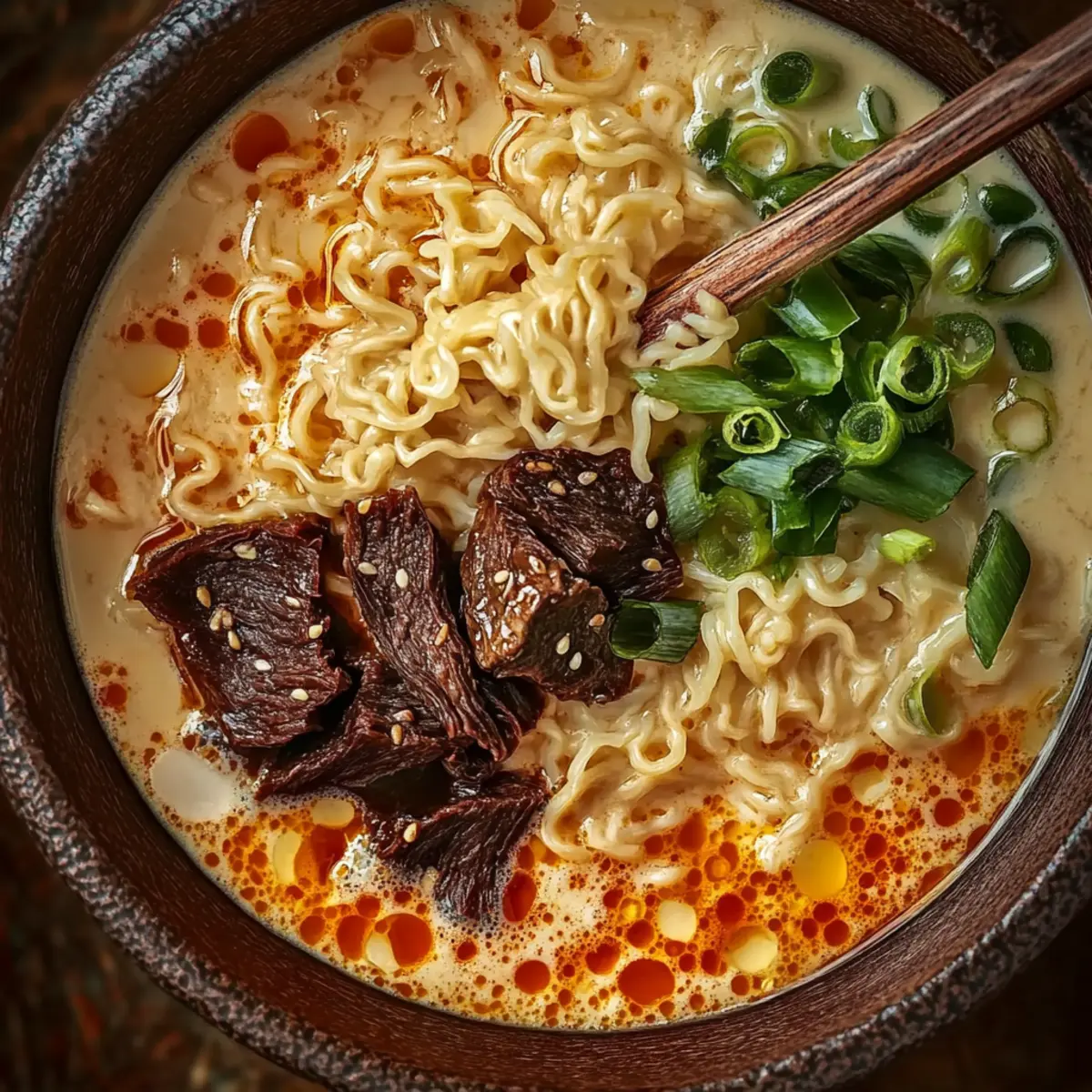 Spicy Korean Ramen with Grilled Beef and Creamy Sauce