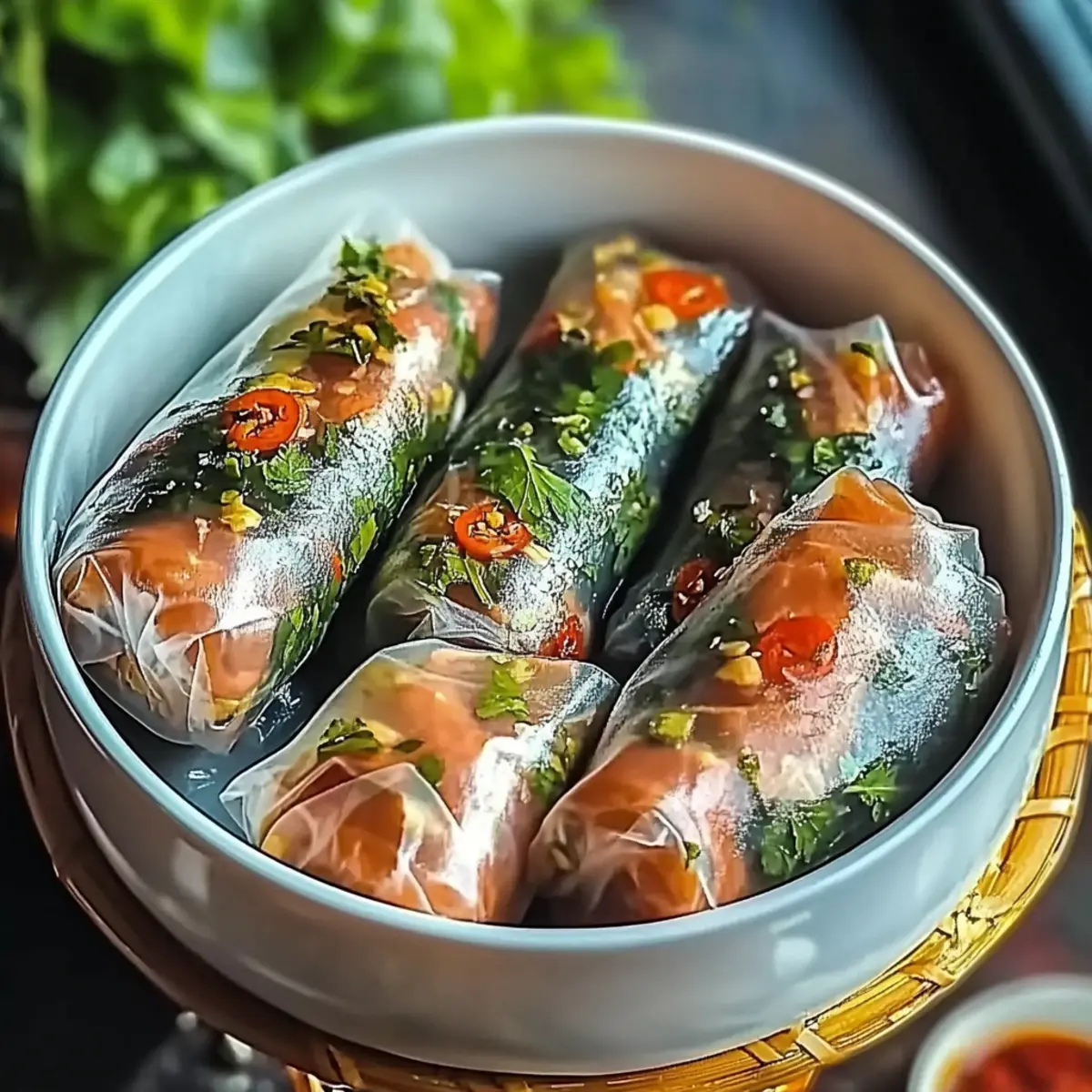 Vietnamese Baked Salmon Spring Rolls